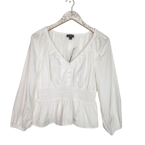 J. CREW Top Womens XS White V-Neck Smocked-Waist Top in Lightweight Cotton 2023 - Picture 3 of 11